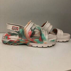 Hunter Bloom Algae Foam Slide Sandals White Marbled Tie Dye Women’s US 10 UK 8